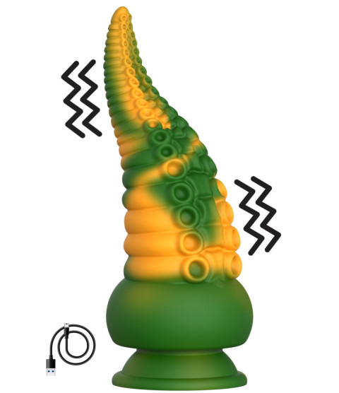 Gode ventouse tentacule Kraken vibrant 21 cm vert et jaune USB - WS-NV101